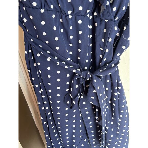Womens Polka Dot Ruffle 3x Maxi Dress Blue/White Spaghetti Strap Summer - Picture 4 of 7